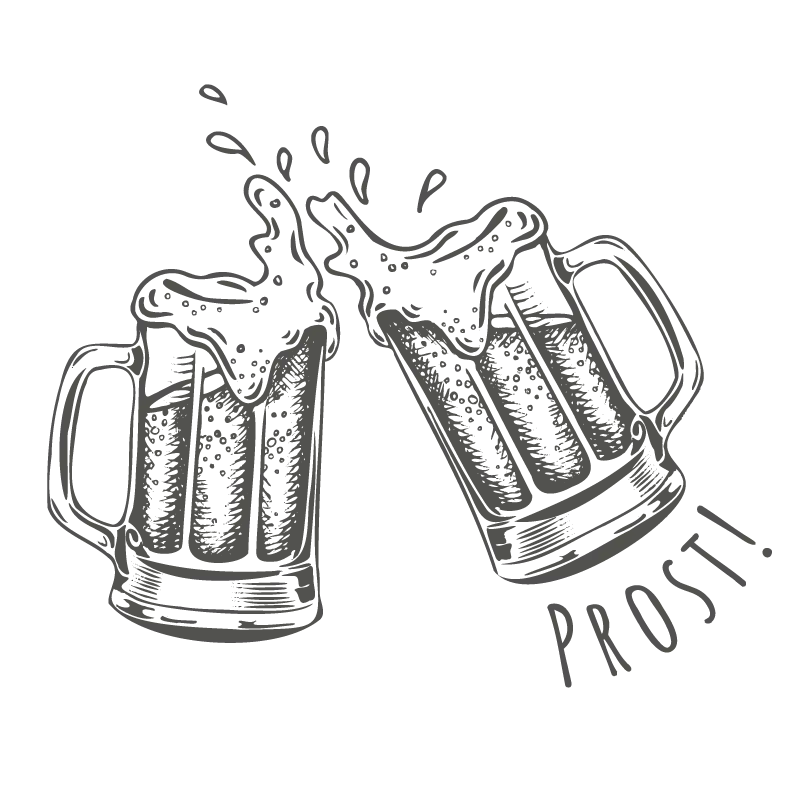 Skizzengrafik von zwei Biergläsern die anstoßen.
