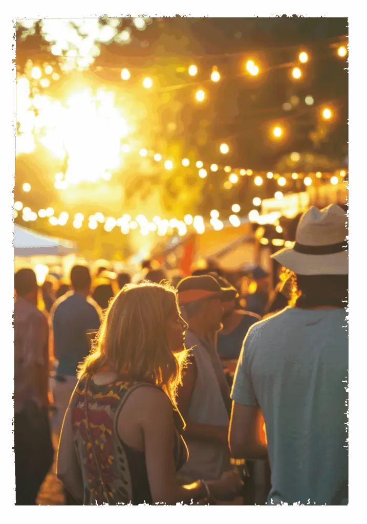 Menschen feiern auf einer Veranstaltung bei Sonnenschein.